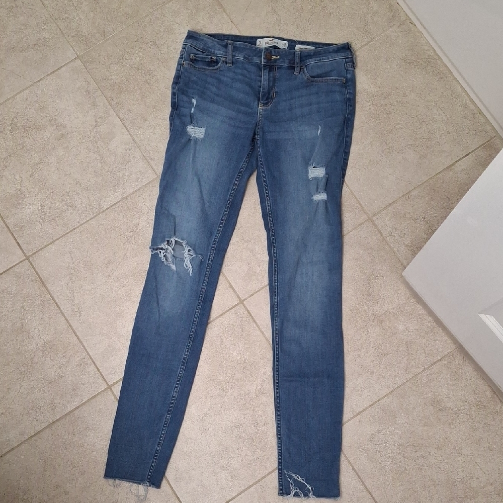 Hollister Women's Ripped low Rise Skinny Jeans - Blue